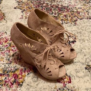 Delicious Faux Suede Cut Out Platform Wedges